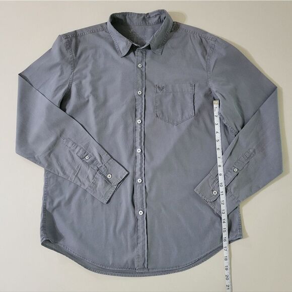 American Eagle Outfitters Men's Long Sleeve Button-Down Gray Cotton Shirt - Picture 6 of 14